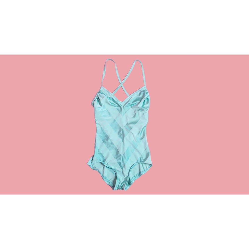 1980s-1990s JANTZEN CHEVRON Striped One Piece Swimsuit W/Criss Cross Back. Small